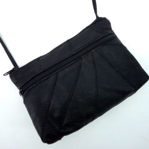 Vintage Pacific Express Genuine Leather Black Small Crossbody Shoulder Bag